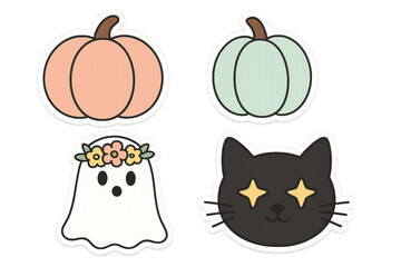 Pastel Halloween Stickers &ndash; Cute Ghost, Cat, and Pumpkins