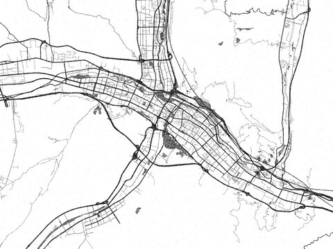 Minimal poster-style map of Xining, China, hand-drawn style in monochrome.
