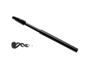 Black mascara wand and smear, isolated on a black background