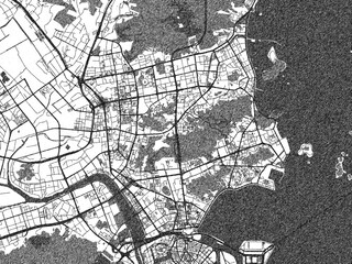 Fototapeta premium Urban black and white map of Zhuhai, China, designed in a sketch style for prints.