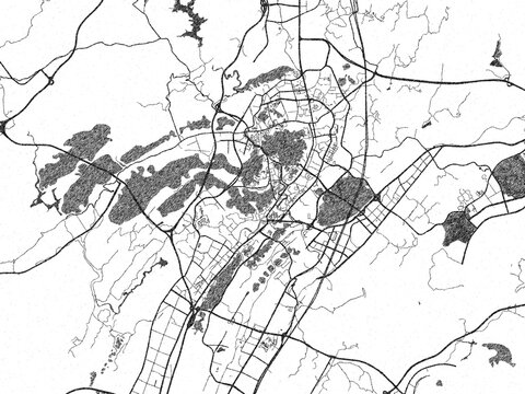 Sketch-style black and white map of Zunyi, China, perfect for illustration and wall art.