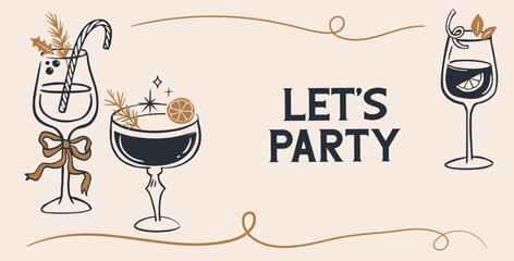 Christmas cocktail party hand-drawn invitation and poster
