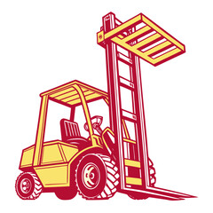 Yellow and red forklift truck graphic machine industrial