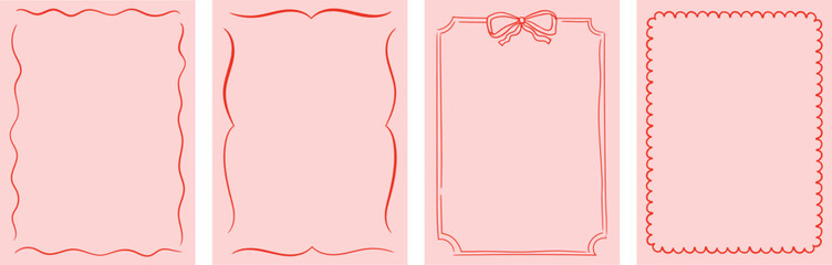 Red and pink vintage ribbon frames for Valentine cards, wedding invitations and Christmas cards
