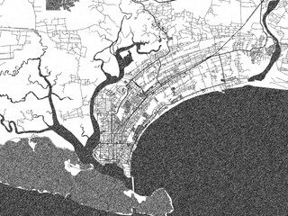 Obraz premium Monochrome sketch map of Cilacap, Indonesia, ideal for posters, prints, and travel design.