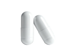 Two smooth, white, oblong capsule-shaped pills, set against a stark black background