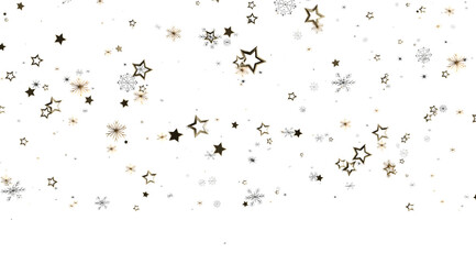 Sparkling festive background with gold and silver stars and snowflakes. Perfect for holidays.
