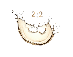 Golden liquid splash with the numbers "22" floating above on black background