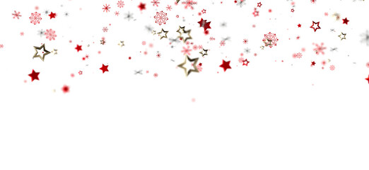 Festive background with red and gold stars and snowflakes. Perfect for Christmas, New Year, celebration.