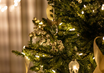 Christmas tree decorations on a Christmas tree