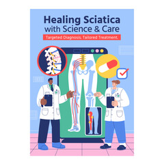 Flat Healthcare Poster Highlighting Sciatica Diagnosis and Tailored Medical Treatment