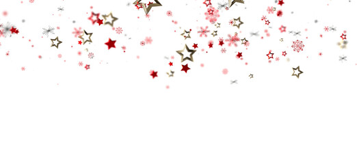 Sparkling red and gold stars falling on white. Perfect for holiday, celebration, and festive designs.