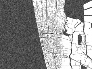 Decorative black and white map of Alappuzha, India, rendered in sketch-like style.