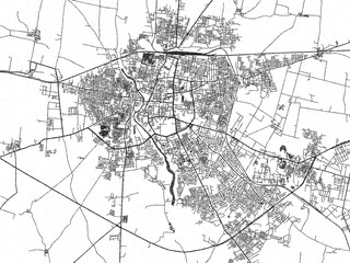 Fototapeta premium Minimalist monochrome city map of Akola, India, illustrated with urban detail.