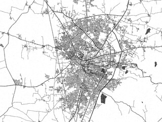 Hand-drawn style black and white city map of Amravati, India, ready for wall art or editorial projects.