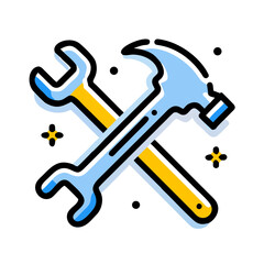 Hammer and wrench tools icon vector illustration for construction maintenance repair and diy projects