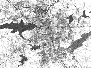 Fototapeta premium Poster-ready black and white illustration map of Bhopal, India, detailed and artistic.