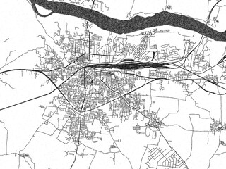 Naklejka premium Black and white cartographic illustration of Bhusaval, India, in hand-drawn sketch form.