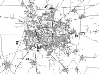 Naklejka premium Black and white map poster of Bhiwani, India, illustrated in hand-drawn style.