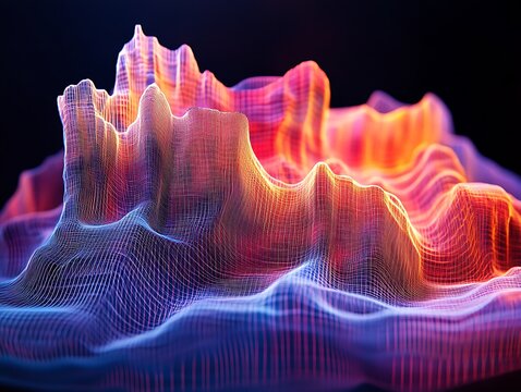 Vibrant data visualization representing terrain with gradient meshwork design