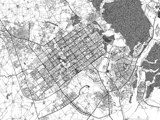 Naklejka premium Detailed artistic sketch map of Chandigarh, India, in monochrome black and white.