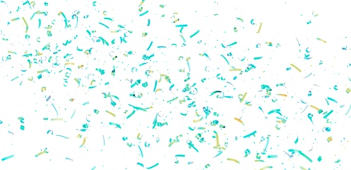 Beautiful image of teal and gold confetti falling on a white background. Perfect for celebrations and festive designs.