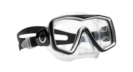 Black and clear diving mask with adjustable strap isolated PNG with Transparent Background