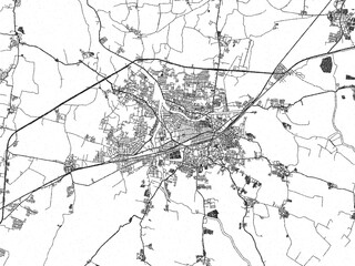 Hand-drawn style black and white city map of Ellore, India, with detailed streets and textures.