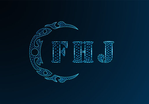 Low poly letter logo FHJ design. FHJ letter logo low poly vector design on blue color gradient background. FHJ logo low poly design