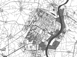 Fototapeta premium Stylized decorative city map of Gandhinagar, India, hand-drawn in black and white.