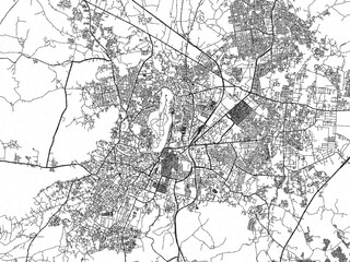 Fototapeta premium Hand-drawn style black and white city map of Gwalior, India, ready for wall art or editorial projects.