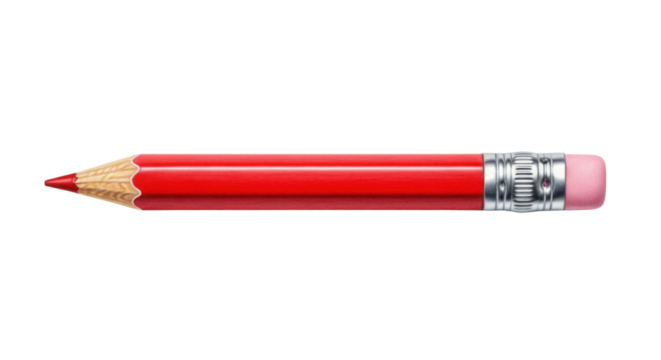 Red pencil with eraser for creative ideas isolated PNG with Transparent Background