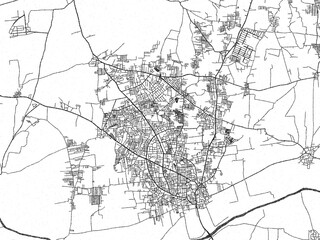 Hand-drawn style black and white city map of Ichalkaranji, India, with detailed streets and textures.