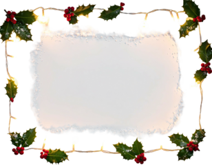 Winter scene with holly, lights, and snow frame, perfect for text or images