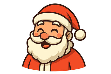 Happy Santa Claus face icon. Cute laughing cartoon character head. Christmas holiday vector illustration. Winter festive symbol for greeting card, sticker, or web design.