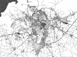 Naklejka premium Monochrome hand-drawn map of Jamnagar, India, ideal for decorative and editorial use.