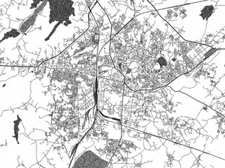 Naklejka premium Decorative monochrome illustration of Jhansi, India, showing its detailed grid.