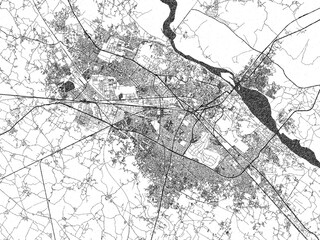 Naklejka premium Detailed artistic sketch map of Kanpur, India, in monochrome black and white.