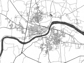 Fototapeta premium Artistic monochrome city map of Karur, India, created in a hand-drawn style.