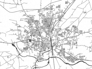 Naklejka premium Black and white cartographic illustration of Khandwa, India, in hand-drawn sketch form.