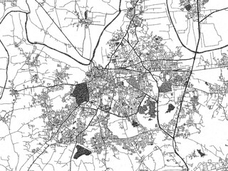 Decorative monochrome illustration of Kolhapur, India, showing its detailed grid.