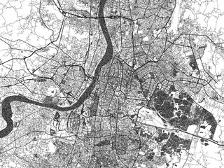 Fototapeta premium Poster-ready monochrome city map of Kolkata, India, with detailed streets and rivers.