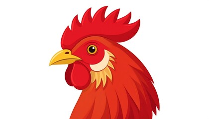 Vibrant Cartoon Illustration of a Red Rooster Head on a White Background