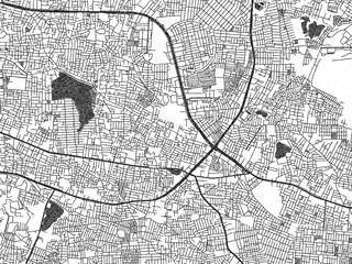 Obraz premium Poster-ready monochrome city map of Lal Bahadur Nagar, India, with detailed streets and rivers.