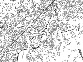 Obraz premium Black and white illustrated map of Madhyamgram, India, with streets, rivers, and neighborhoods.