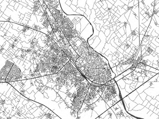 Fototapeta premium Detailed artistic sketch map of Moradabad, India, in monochrome black and white.