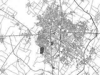 Artistic urban sketch of Muzaffarnagar, India, detailed in black and white map form.