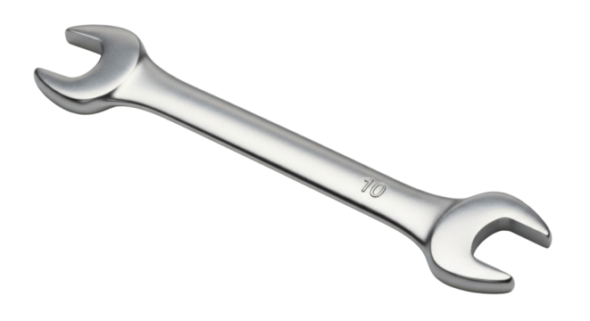Silver open end wrench with the number 10 isolated PNG with Transparent Background