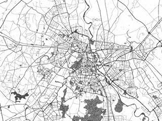 Urban black and white map of New Delhi Metro, India, designed in a sketch style for prints.