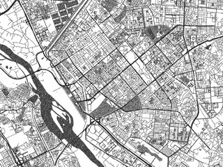 Naklejka premium Hand-drawn style black and white city map of Noida, India, with detailed streets and textures.